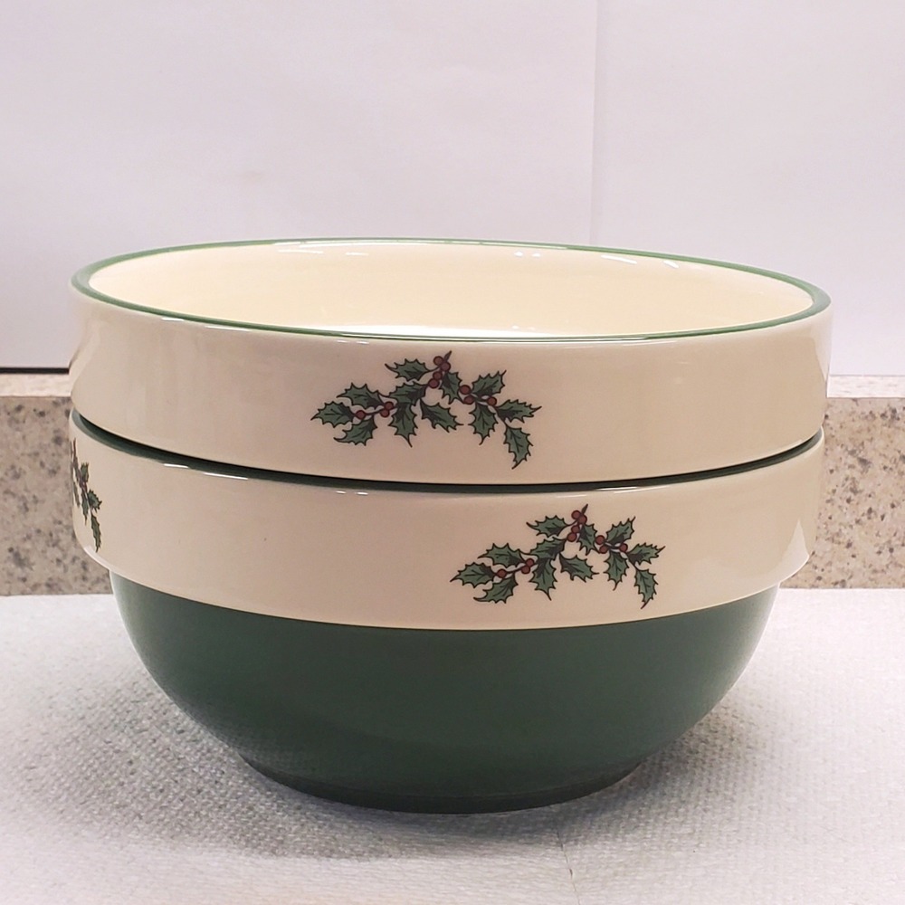 Spode Christmas Tree Mixing Bowls Set of 2 Green Cream Excellent Holiday Decor